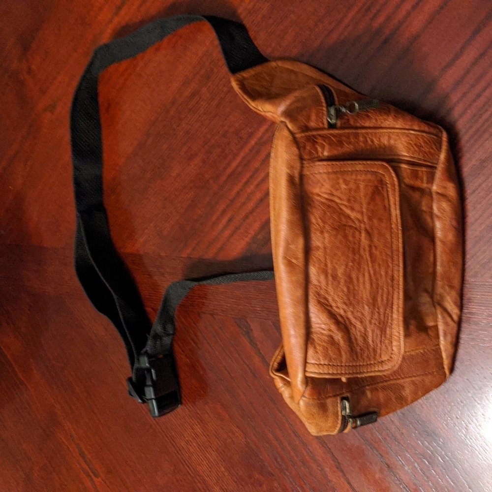 Carroll Leather & Suede Belt Bag in Cognac Color w/Black Unisex